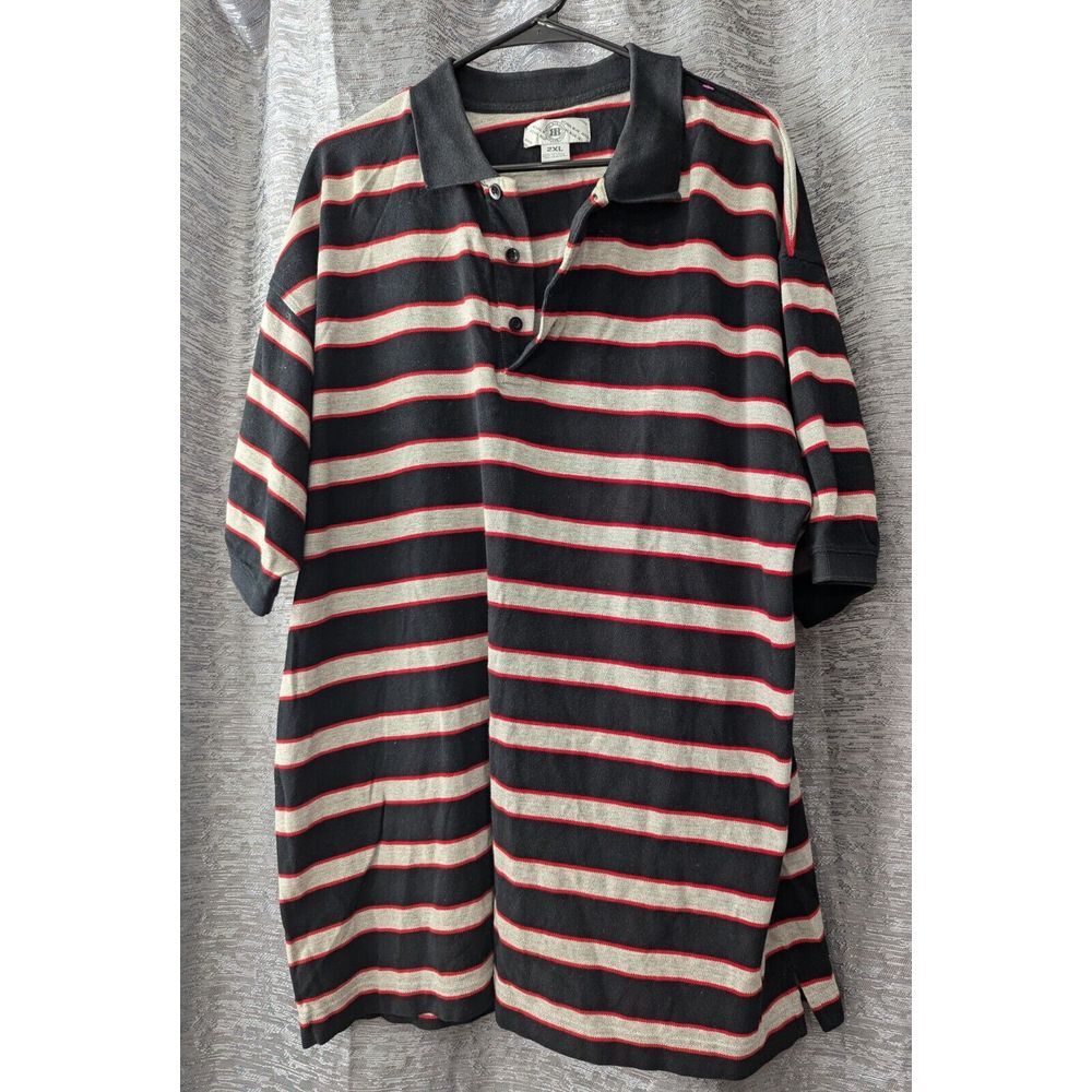 Royal Blue Black/Gray/ Red Striped Knit Short Sleeve‎ Polo Shirt Men's Size XXL